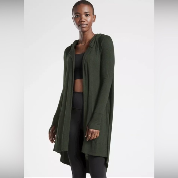 Athleta Sweaters - Athleta harmony, pose wrap ribbed cardigan dark  green thumb hole women’s size s